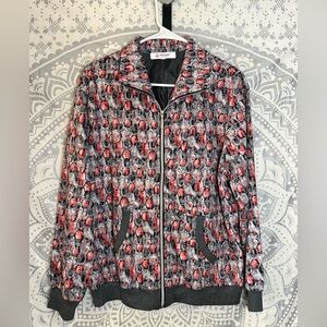 Viviani Patterned Zip-Up Jacket in Red and Gray